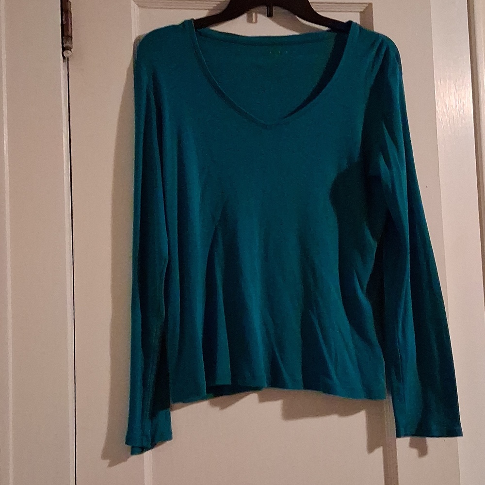 a.n.a Teal V-Neck Long Sleeve Top